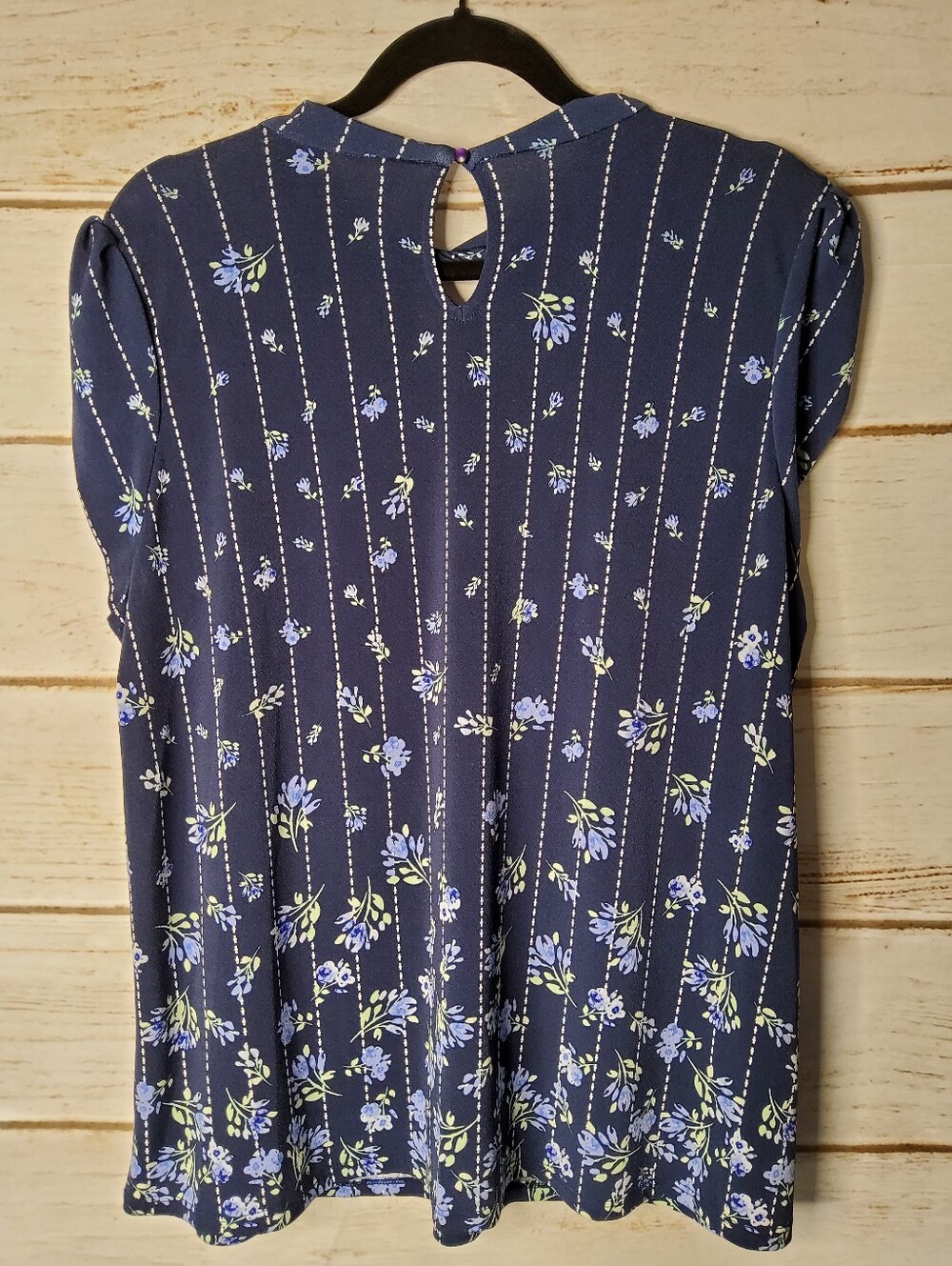 Elle Gibbs Garden Navy Blue Floral Mockneck Top - Picture 2 of 6